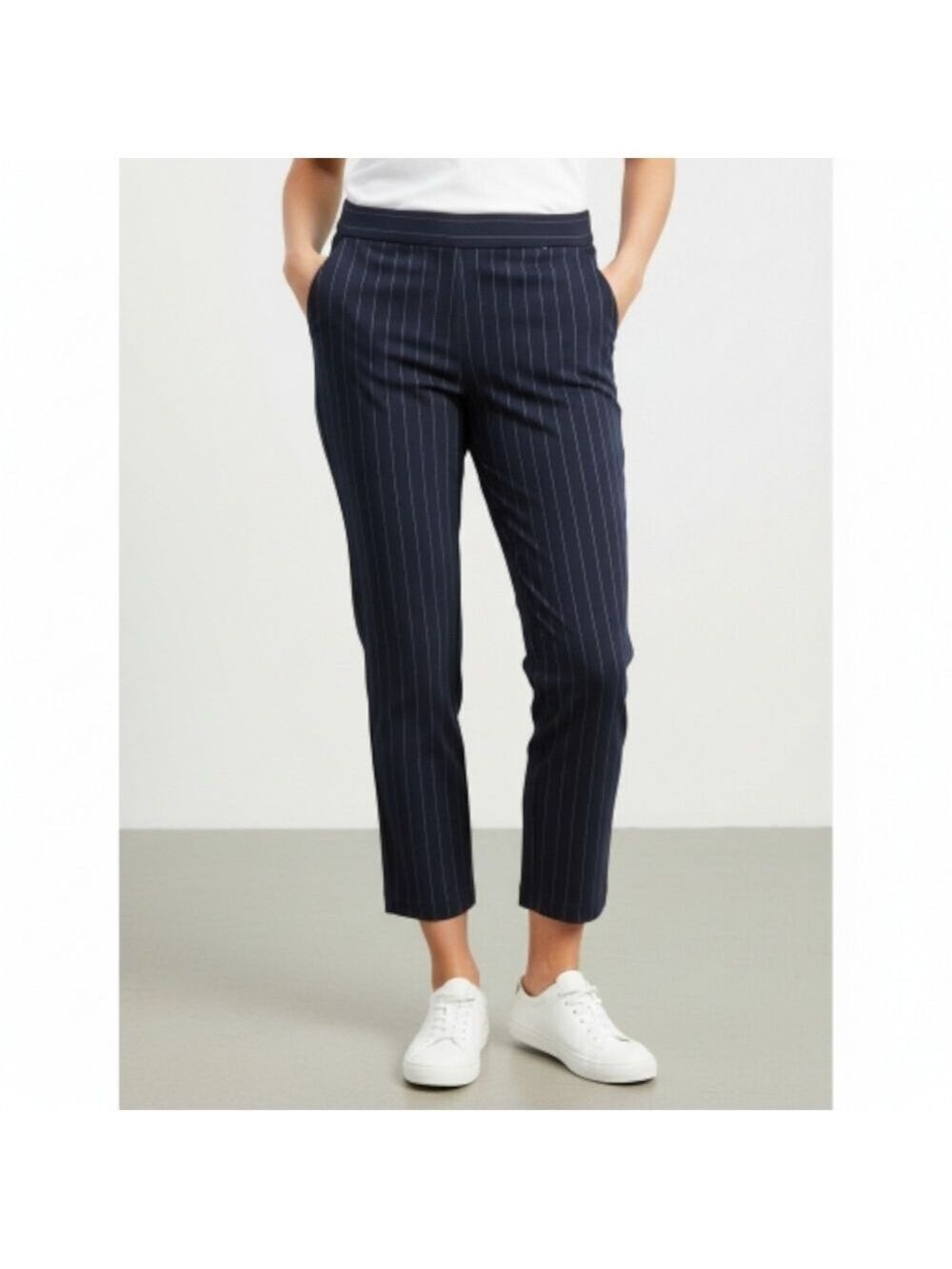 Jones New York Navy And White Striped Pants Stretchy Crop Pull On Curvy Xl